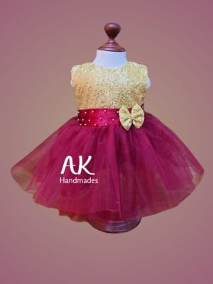 Pearl Bow Tutu Maroon Dress