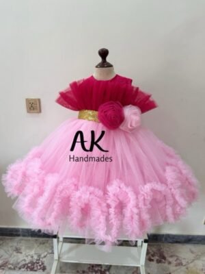 Zigzag Ruffle Dress DL Pink and Golden